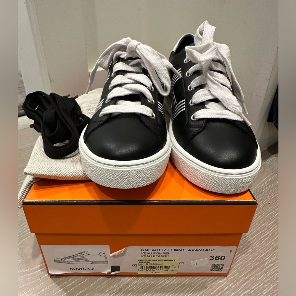 Hermes Advantage Black White Sneaker Shoes 36